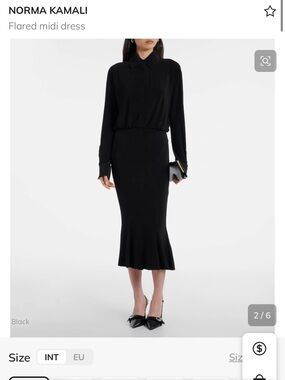 Norma Kamali Black Flared Midi Dress xs